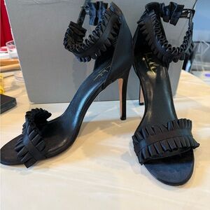 Nicole Miller Black Ruffle Strap Heels